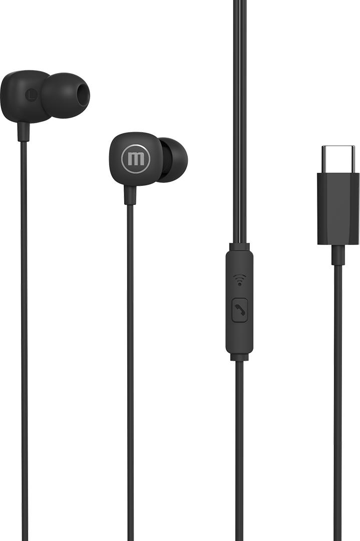 Slúchadlá do uší Maxell Square+ – USB-C konektor – 120 cm kábel – mikrofón – pohodlné nosenie – stereofónny zvuk – čierna farba [52041BK]