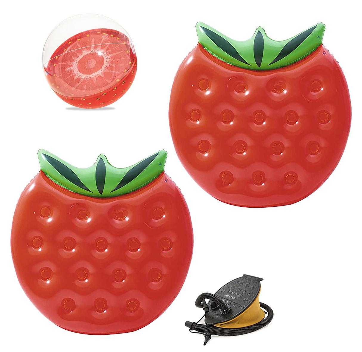 Bestway 43159 Fruit Float Luftmatratze im Fruchtdesign Erdbeere 4er Set 4226-Erdbeere-VE2-4227-Erdbeere-3791