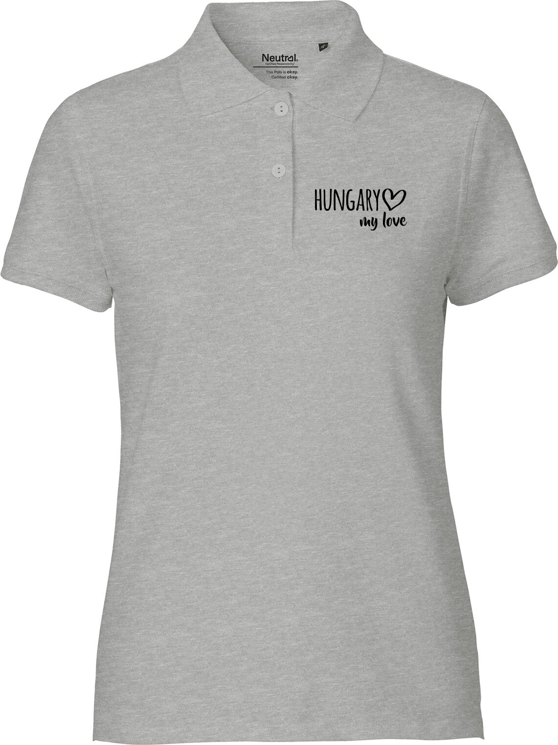 Hellweg Druckerei Huuraa Damen Polo Shirt Hungary my love XL Sport Grey Bio Baumwolle Fairtrade Poloshirt Geschenkidee 3504DP-XL-SGREY