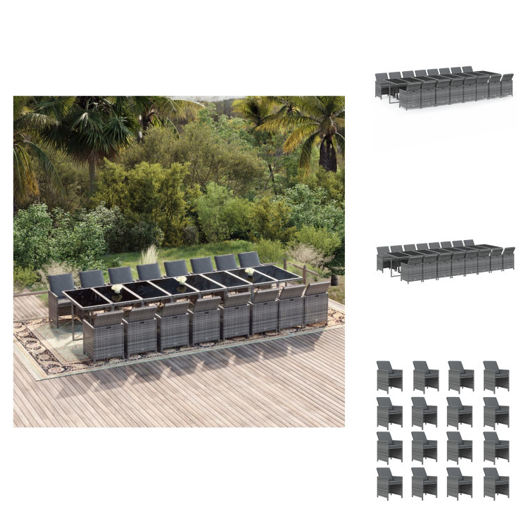 vidaXL 17-dielny záhradný jedálenský set s vankúšmi polyratan sivý - Záhradný nábytok sety