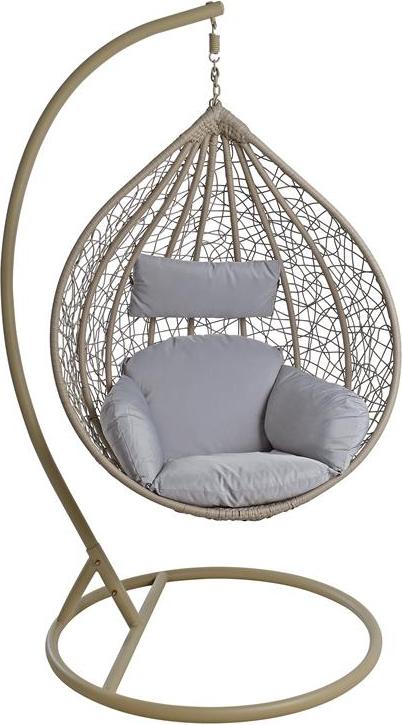 Hängesessel mit Gestell Polyrattan Hängekorb Rattan Hängestuhl Beige / Grau