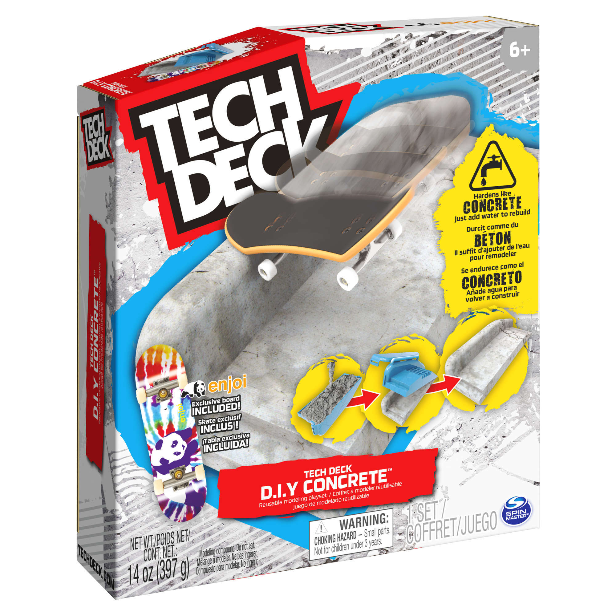 Spin Master Tech Deck Concrete - Fingerboard-Rampe zum Selberbauen aus wiederverwendbarem Beton-Material, mit Fingerboard von Enjoi, ab 6 Jahren, Griffbrett-Set, 8 Jahr(e) 6063132