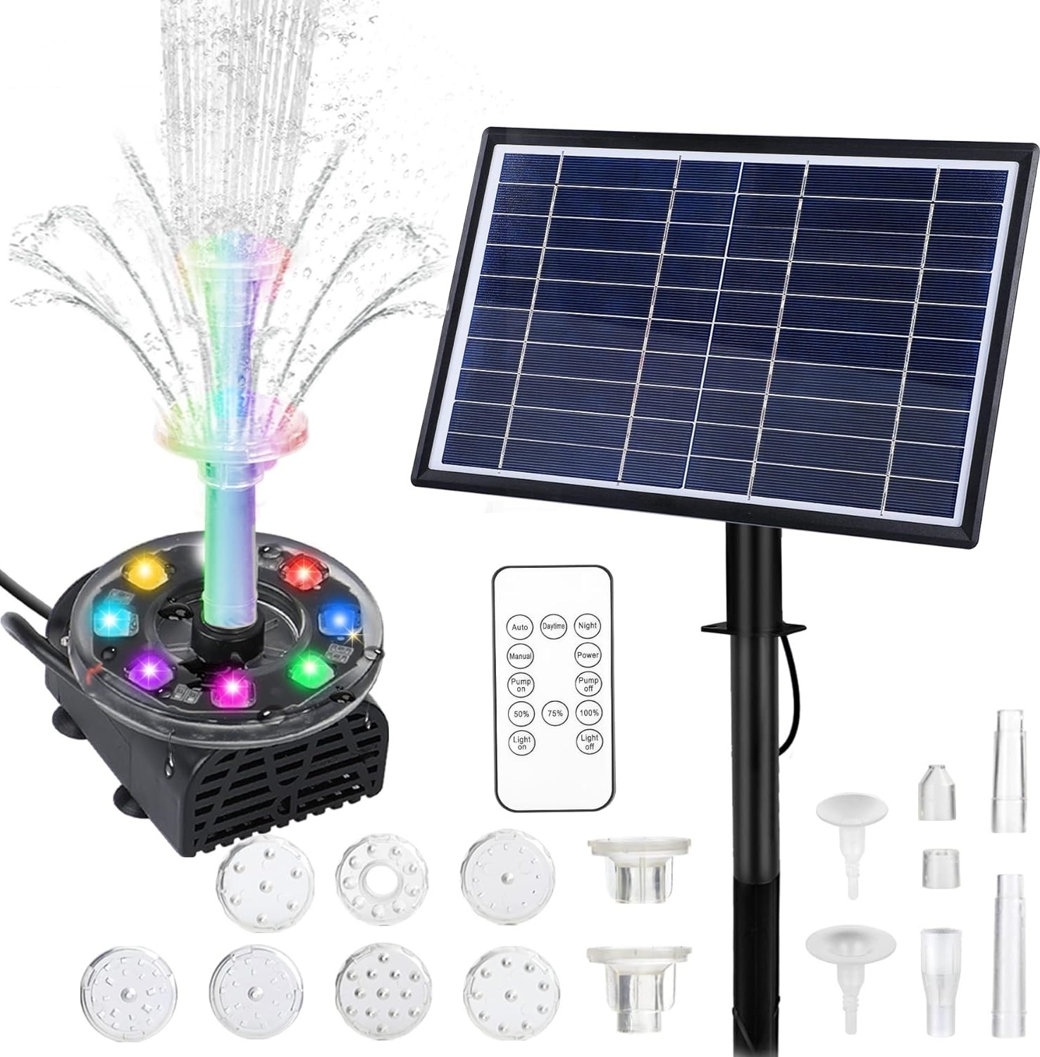 Forever LED vodotrysk fontána 10W solárne čerpadlo s diaľkovým ovládaním rybník čerpadlo fontána rybník záhrada výška vody sprej 0,85M 230L/H
