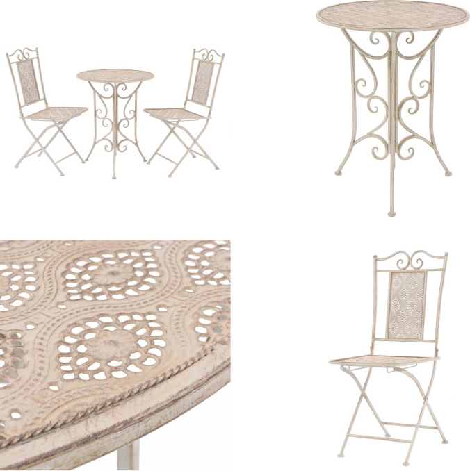vidaXL 3 ks bistro set oceľovo biely - Záhradný nábytok - Bistro set - Bistro sety - Záhradný set