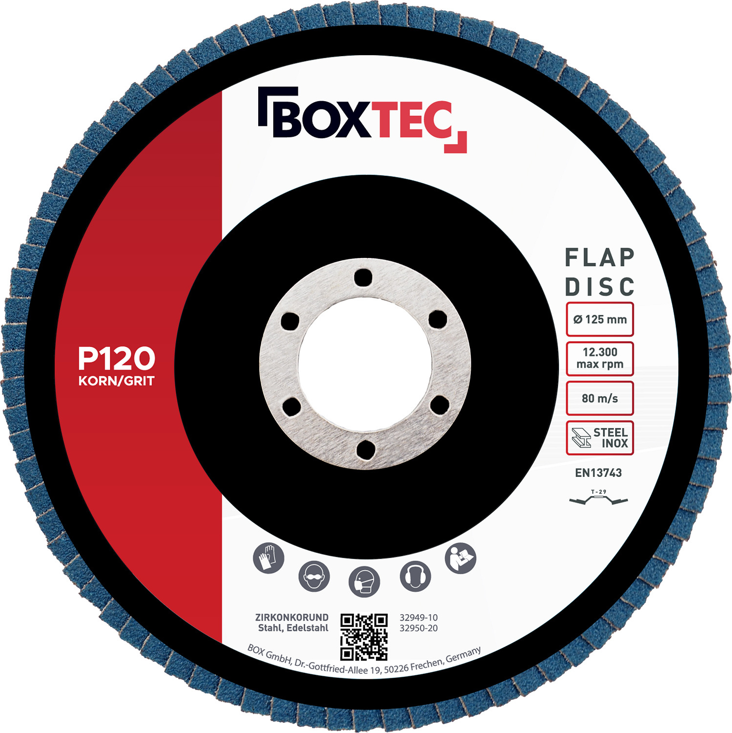 BOXTEC Profi-Fächerscheiben BLAU 125mm INOX Lamellenscheiben, Körnung:P120 - 10er Pack 32949