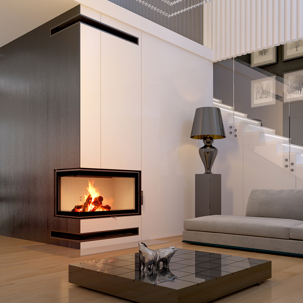 Oceľový krb MBO vľavo, 15 kW Ø 200