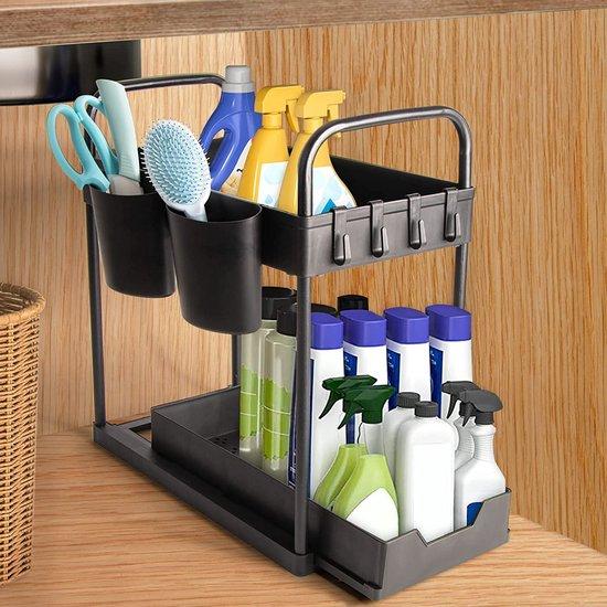 OEM Schwarze 2-lagige Untertheke-Organisator mit Haken und Bechern 2026