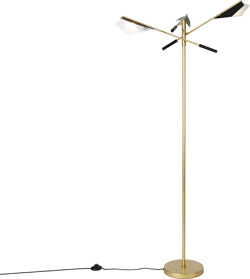 QAZQA - Design Design-Stehlampe Schwarz mit Gold I Messing 3-flammig - Sinem I Wohnzimmer I Schlafzimmer - Stahl Länglich - LED geeignet G9 105415