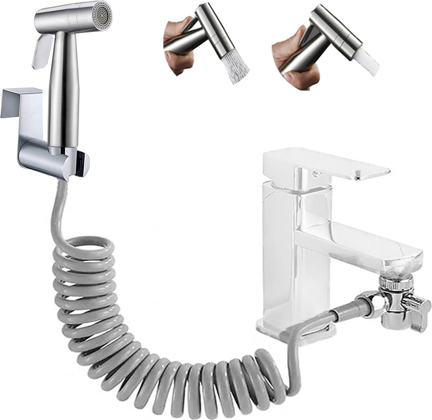 Markenlos Bidet-Handbrause - Edelstahl-Toilettensprayer mit Dual-Mode Jet/Stream - Baby-Stoffwindel-Sprühset mit Wasserhahnspender und Spiralschlauch - Wandmontage
