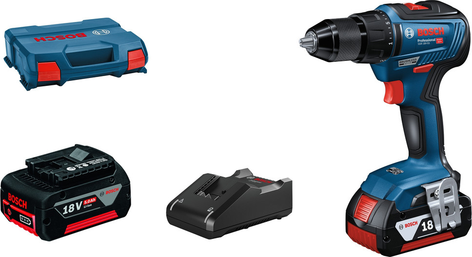Bosch Professional akumulátorová vŕtačka GSR 18V-55, 2x 5,0 Ah, GAL 18V-40, L-BOXX 06019H520A