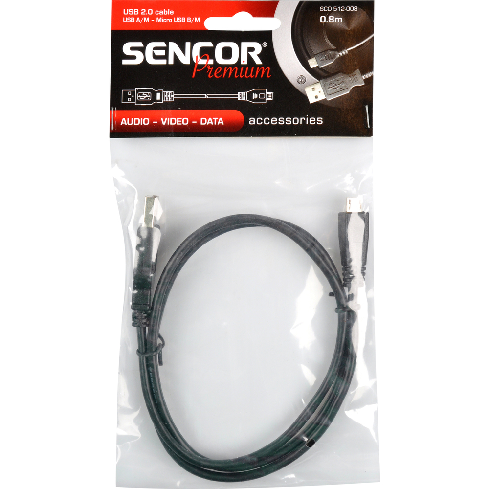 SENCOR SCO 512-008 USB kábel, USB 2.0 - microUSB konektor, dĺžka 80cm