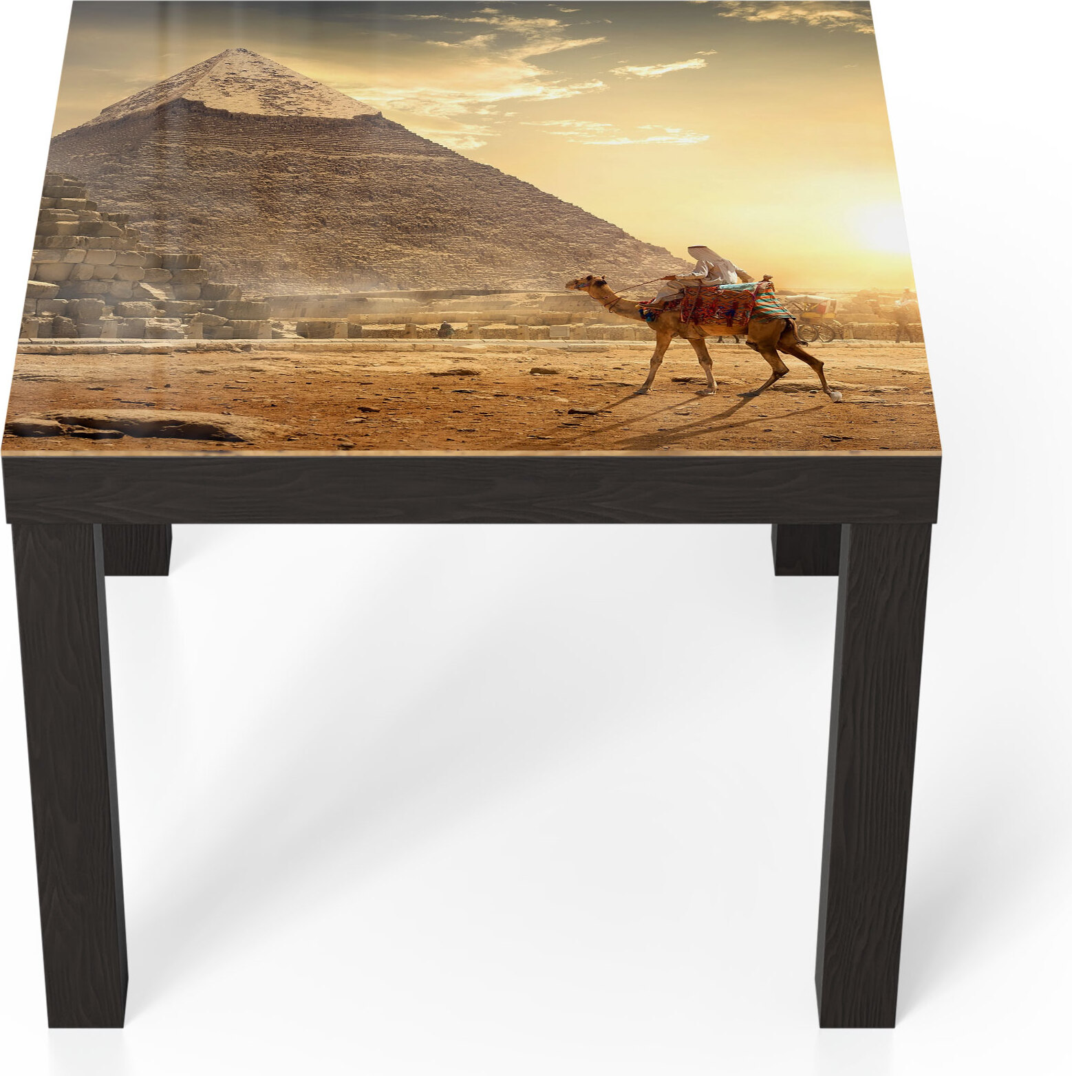 DEQORI Couchtisch 55x55 cm Schwarz 'Kamelritt in der Wüste' Glas Beistelltisch TL-55-55-B-1713