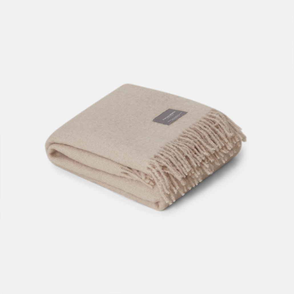 Stackelbergs Plaid-Mohair-Decke Mohair-Wolle Beige-Creme L 130 cm B 170 cm 4071