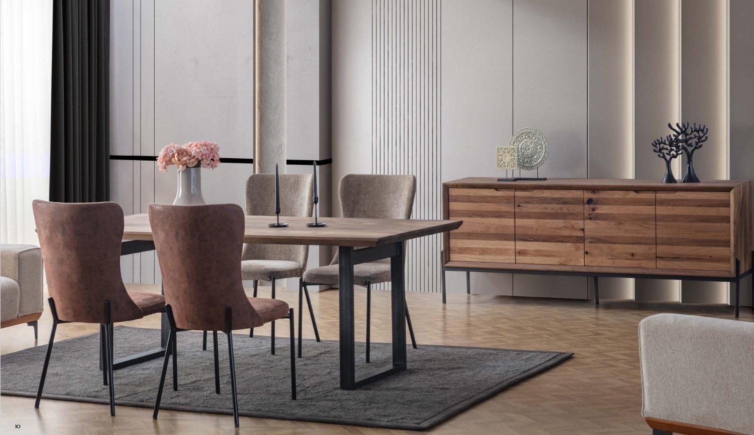 AEA Braune Esszimmer Garnitur Luxus Rechteckiger Esstisch 4x Stühle Anrichte JVM4069424172669