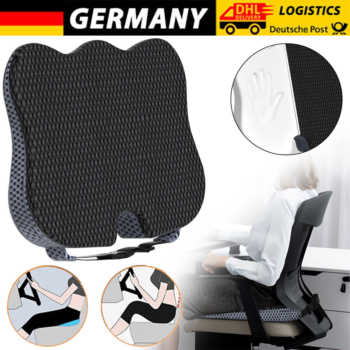 Sitzkissen Aus Memory Foam Für Büro & Auto – Ergonomisch, U-förmig, Rutschfest – Schwarz