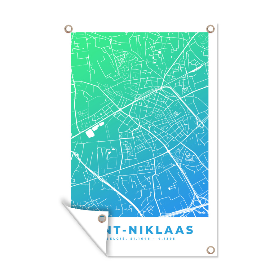 MuchoWow® Vonkajší plagát - Záhradná dekorácia ochrana súkromia - Záhradné plagáty pre záhradu - Mapa mesta - Belgicko - Sint-Niklaas - Modrá - 180x120x0.2cm