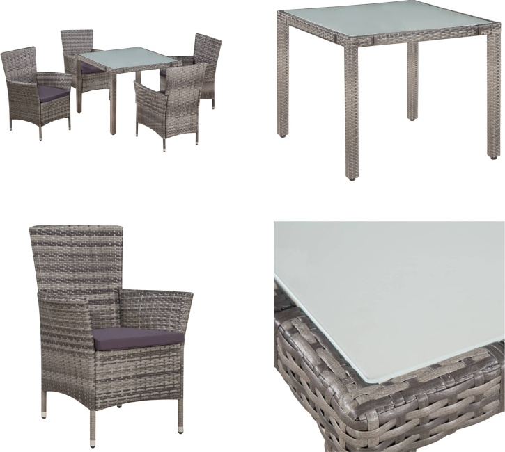 vidaXL 5-dielny záhradný jedálenský set s vankúšmi polyratan sivý - Záhradný set nábytku - Záhradné sety nábytku - Záhradné jedálenské sety