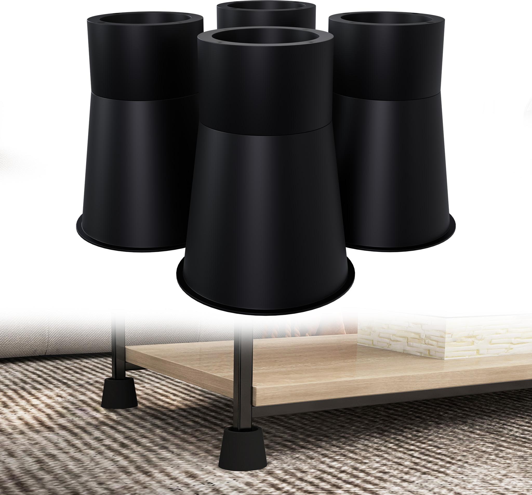 XMTECH Möbelerhöhung 8-teilig – Runde Möbelerhöher 4×12cm & 4×6,5cm für Bett, Sofa, Tisch & Stuhl – Stapelbare Betterhöhung & Tischerhöhung, rutschfest, tragfähig bis 2000 kg, Schwarz