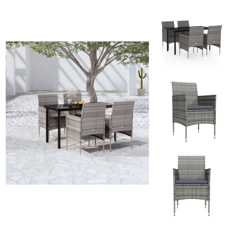 vidaXL 5-dielny záhradný jedálenský set s vankúšmi sivý a čierny - Záhradné nábytkové zostavy