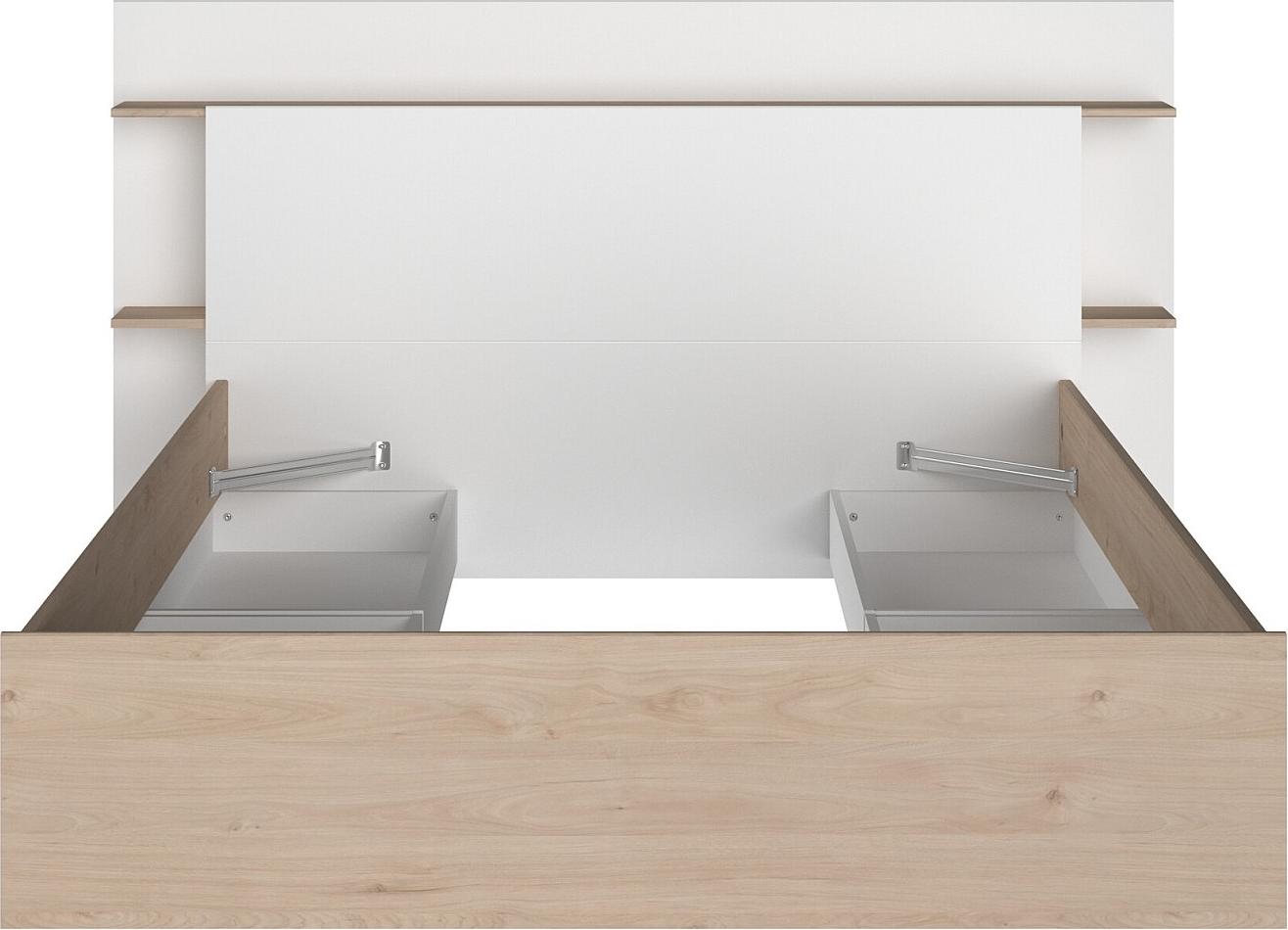 Vente-unique Bett 140 x 190/200 cm mit 4 Schubladen - Natur und weiß - TILONIDE