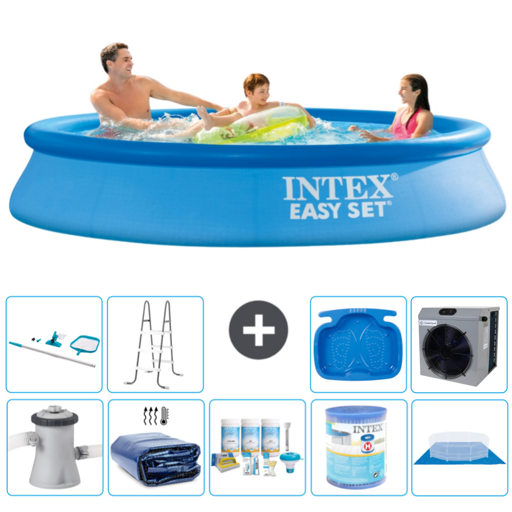 Okrúhly nafukovací bazén Intex Easy Set - 305 x 61 cm - modrý - vrátane markízy s čerpadlom - balík na údržbu - filter - podložka - čistiaca súprava - rebrík