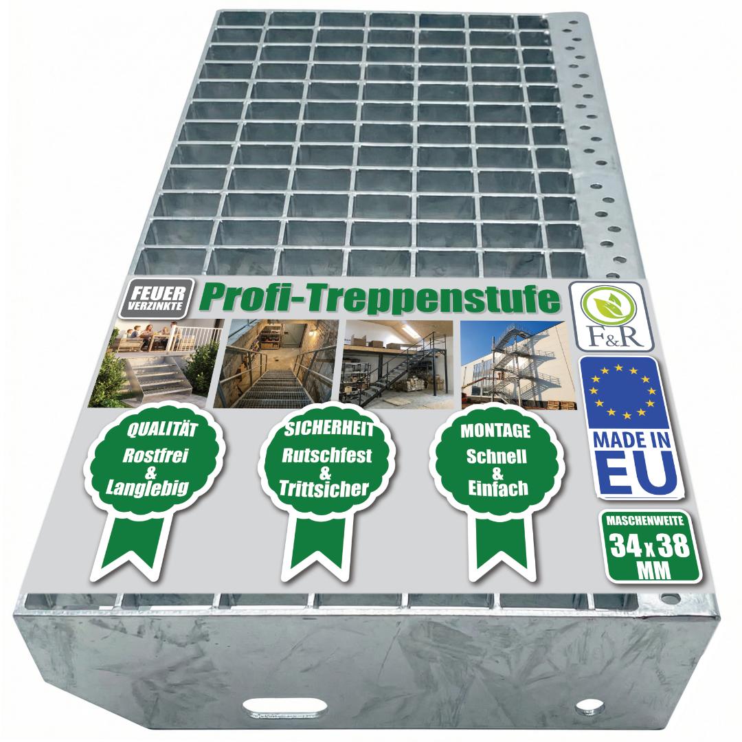 F&R Metallstufe 600x270 mm Gitterroststufen Metall Stufe Treppenstufen verzinkt