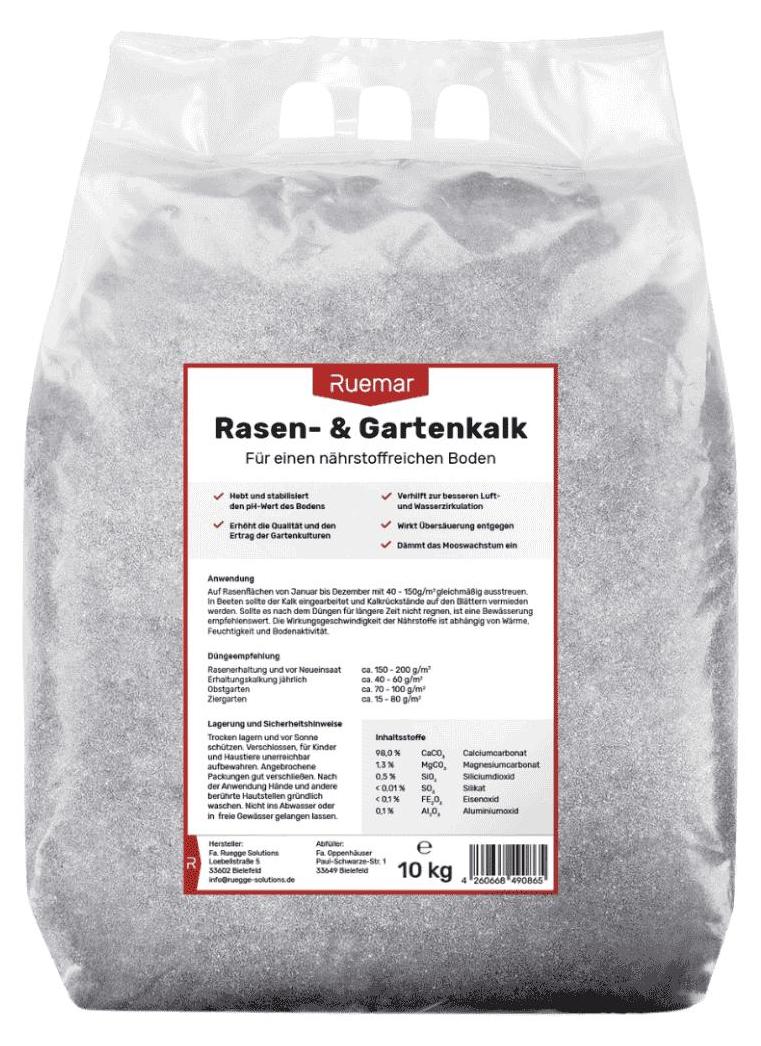 Ruemar Rasen- und Gartenkalk fein gekörnter kohlensaurer Kalk 15 kg Sack RK00-15