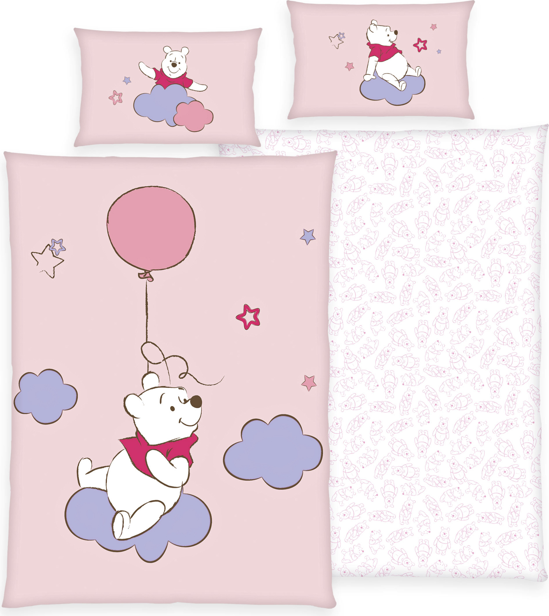 Disney Winnie the Pooh Baby Bettwäsche 40x60 + 100x135, 100% Baumwolle mit Reißverschluss 442322