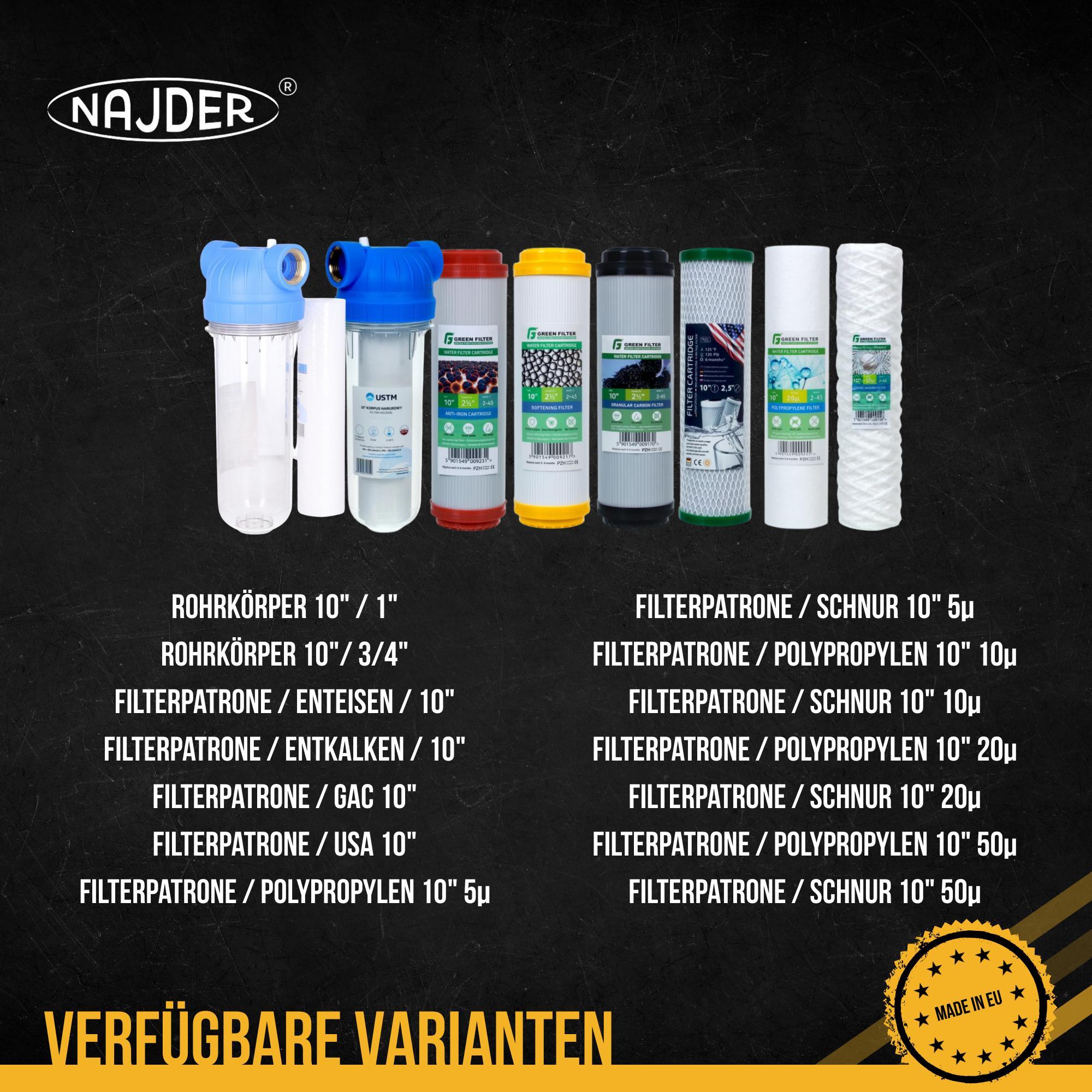 NAJDER Wasserfilterpatronen 10 Zoll String, Mikronage 10, für Filtergehäus, Wasserfilter Kartusche, für die Vorfiltration, 5 Stück, Patronensatz C10S10_953671