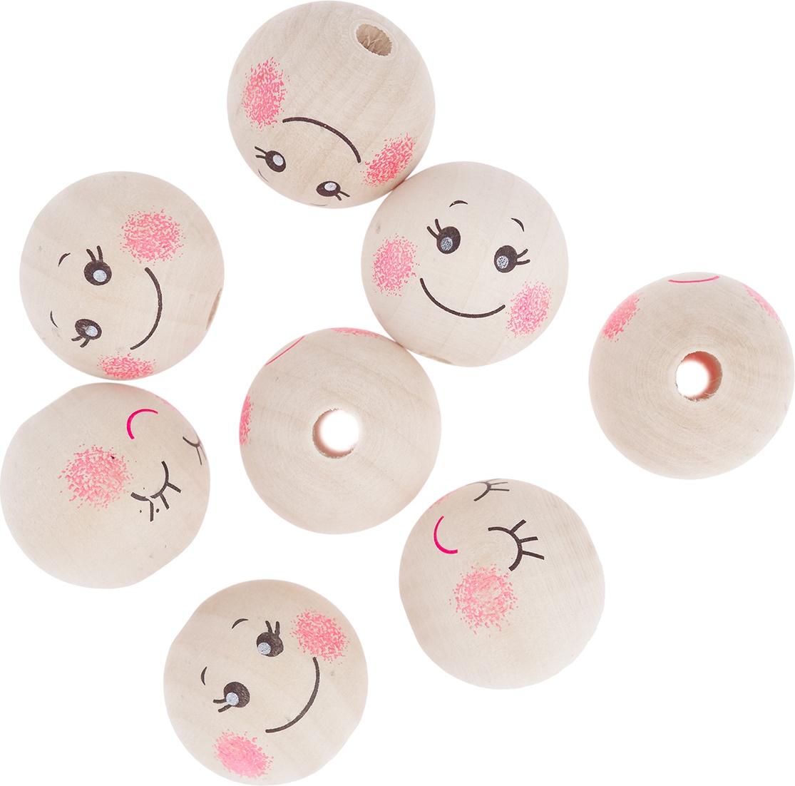 DpCraft Holzperlen Kugeln LÄCHELNDE GESICHTER 3cm 8St.