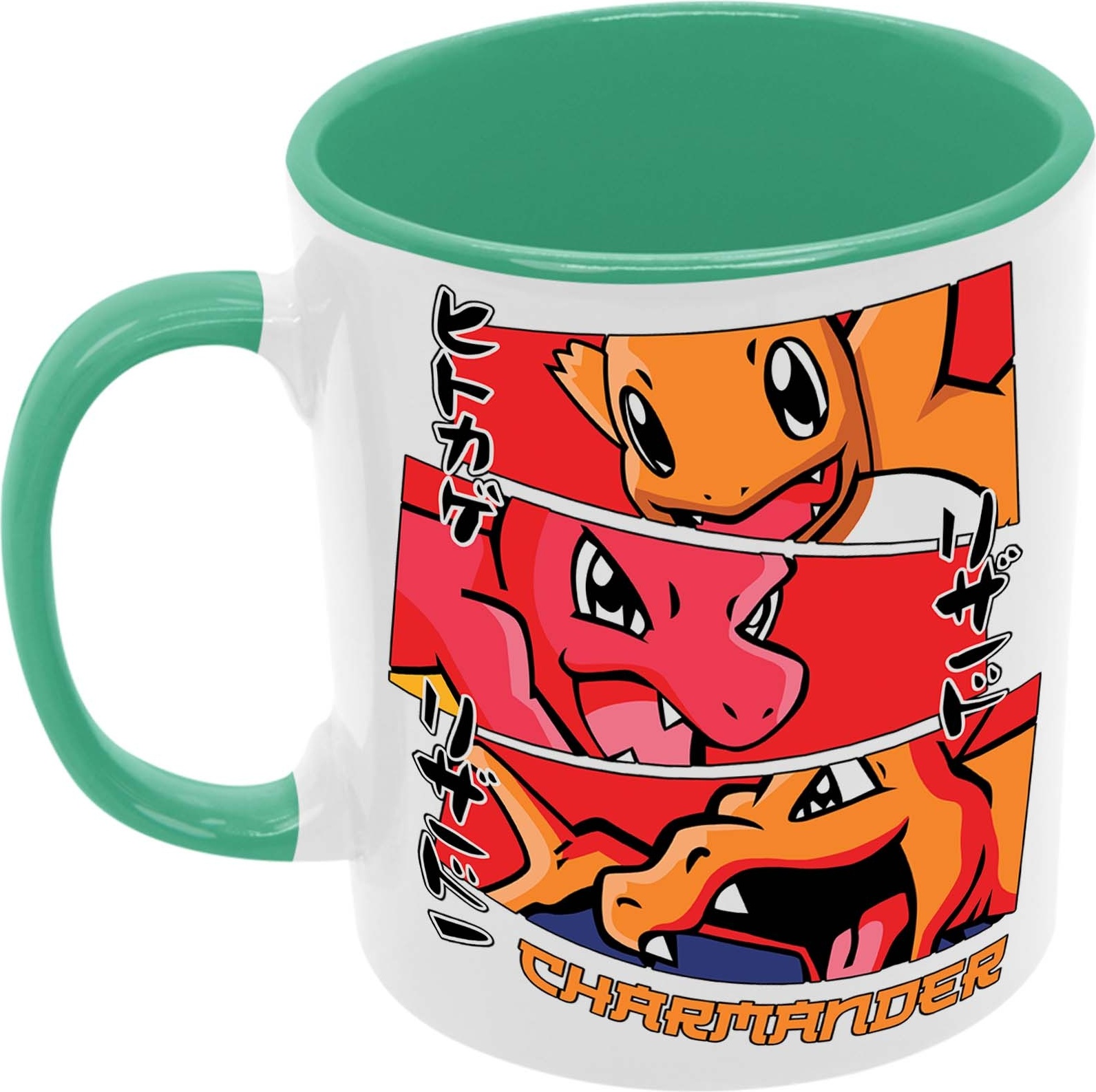 Charmanderstagesv6-07 Hrnček Dar Tasse Mug Anime Manga Japan Animation Pokemon Pikachu Ash Charizard Arbok Charmander Meowth Squirtle, Zelená 330 ml