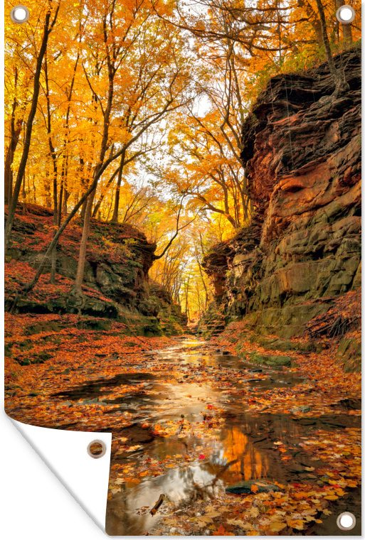 MuchoWow® 40x60 cm Outdoor-Poster Gartendeko Sichtschutz Garten Poster für den Garten Bach im Herbst 133|38234318