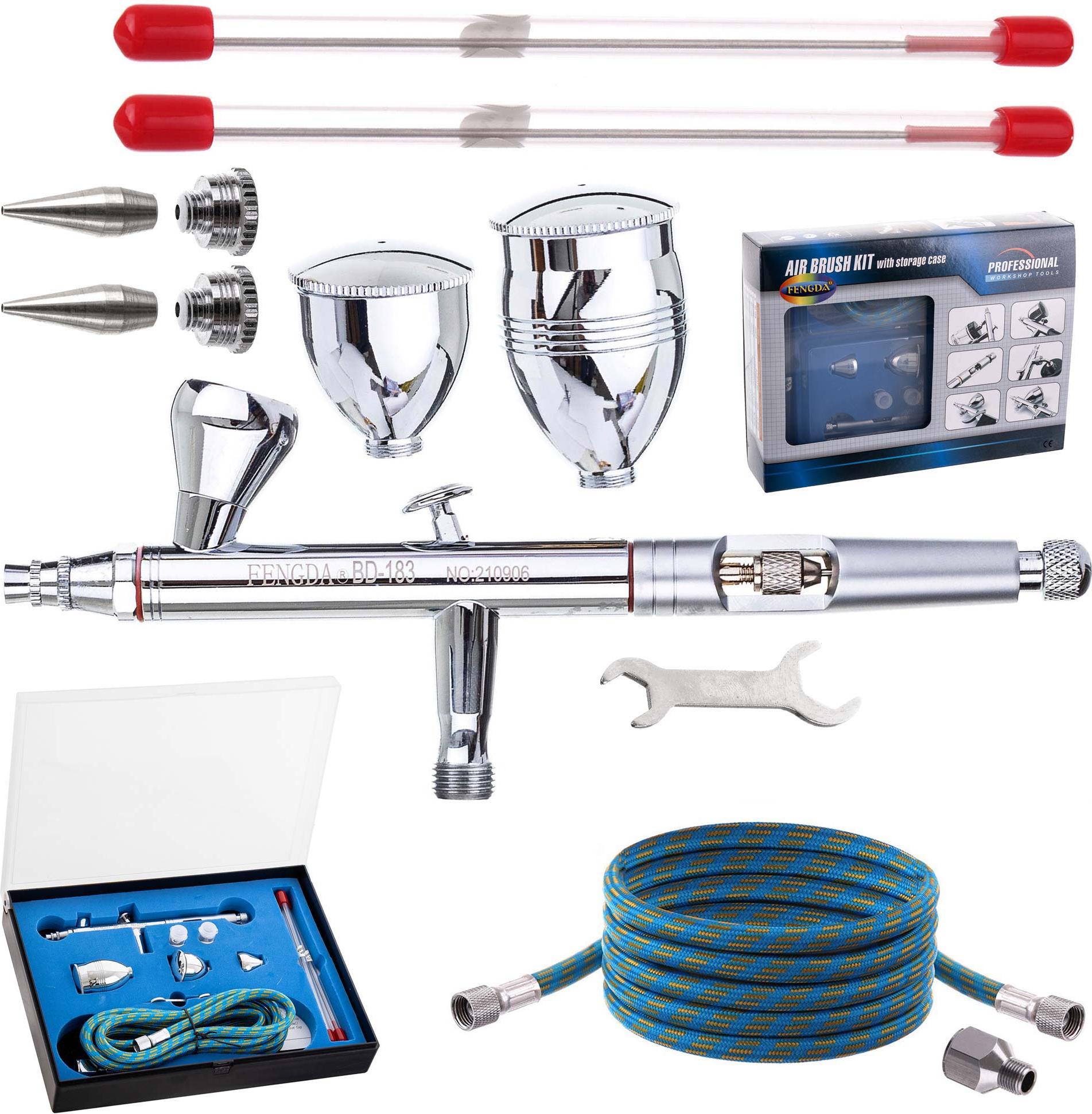 Fengda Airbrush Set 3 Düsen 0,3 0,5 0,8 Schlauch Modellierung Tanks