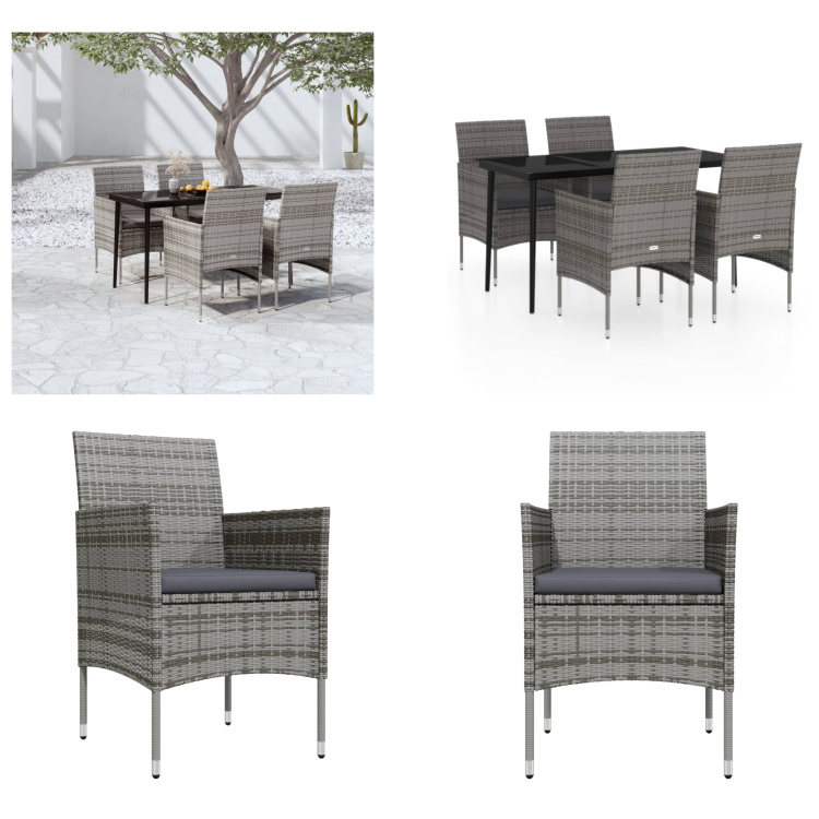 vidaXL 5-dielny záhradný jedálenský set s vankúšmi sivý a čierny - Záhradný jedálenský set - Záhradné jedálenské sety - Záhradný set nábytku - Záhradný set nábytku