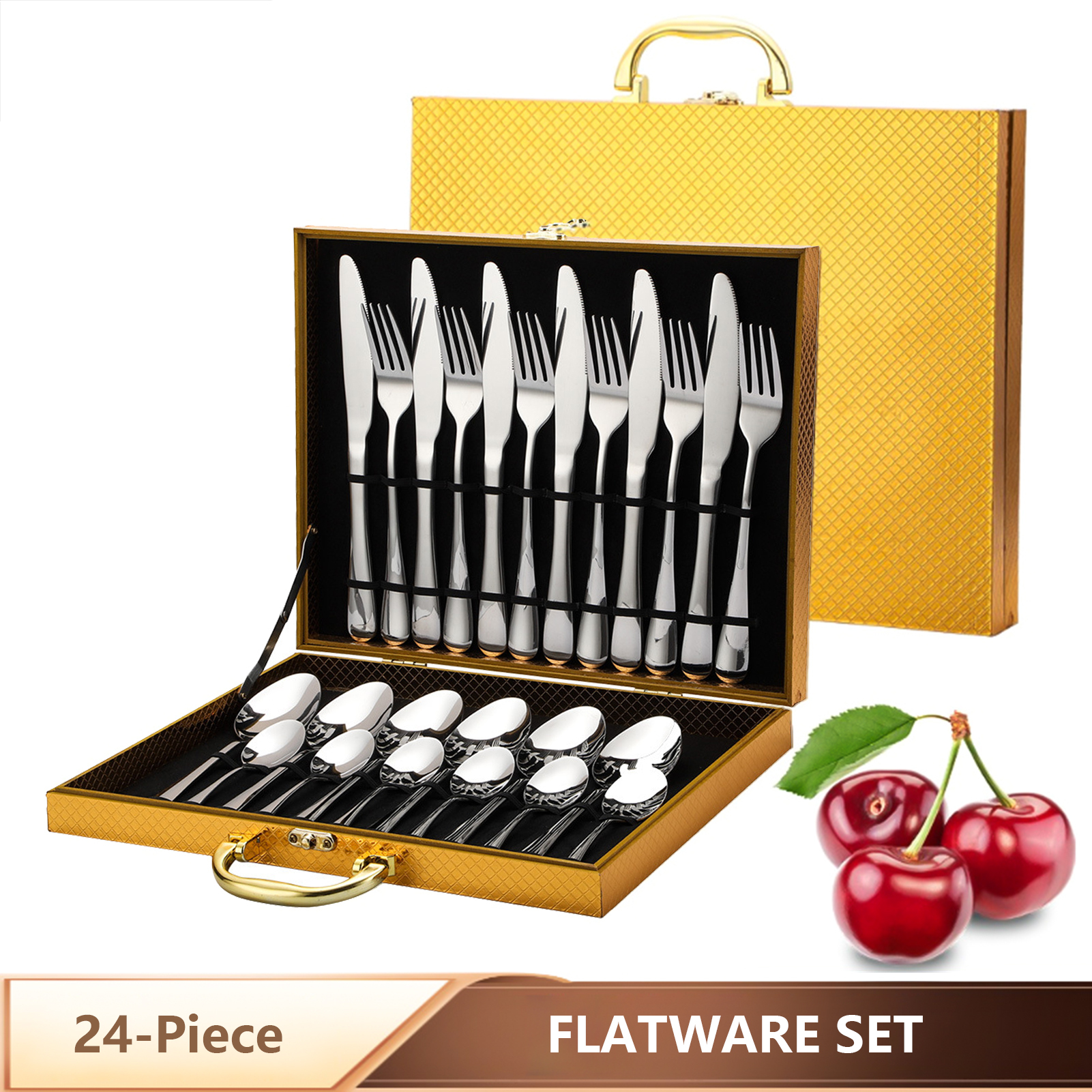 Homgeek 24 teilig Besteck Set 6 Personen, 18/10 Edelstahl Besteckset, Essbesteck Set mit Messer Gabel Löffel, Hochwertiges Edelstahlbesteck
