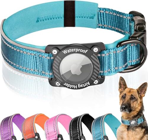 AGOUMLUX Airtag Hundekragen, Luftmarke wasserdichtes Kragenhalter, reflektierende weiche Polsterung klein, mittlere große Hunde, Blau, xl