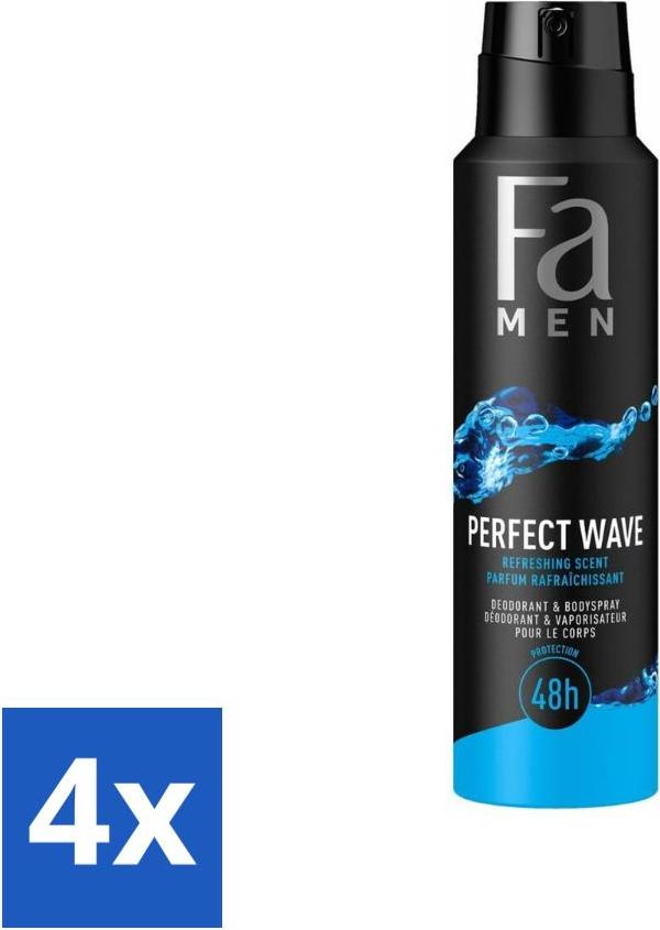 Fa Pflege Fa Men - Perfect Wave - Deodorant Spray - Erfrischender Duft - 150 ml - Vorteilspack - 4 Stücke 872144