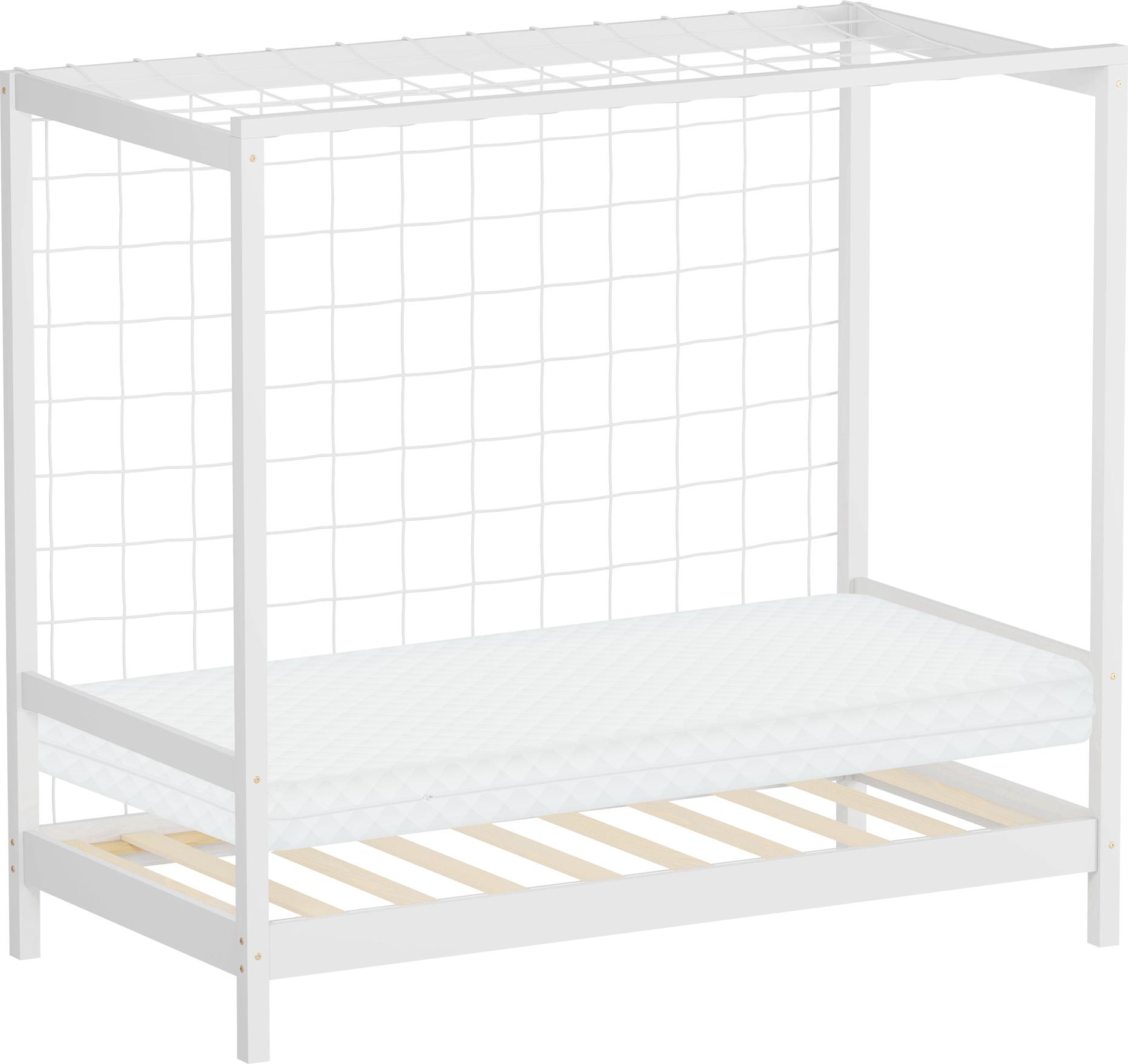 ML-Design Kinderbett Fußballtor 80x160 cm Einzelbett mit Matratze H:10cm Weiß Holzbett mit Lattenrost & Netz Jugendbett aus Kiefernholz Handballtor 490017858