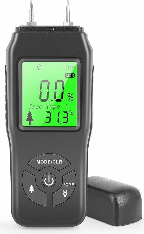 JedBesetzt Holzfeuchtemessgerät, tragbarer digitaler Feuchtigkeitsdetektor, hintergrundbeleuchtetes LCD-Display, Wasserleckdetektor, Feuchtigkeitsprüfer für Holzwände und Baumaterialien. K-MM-2632-123
