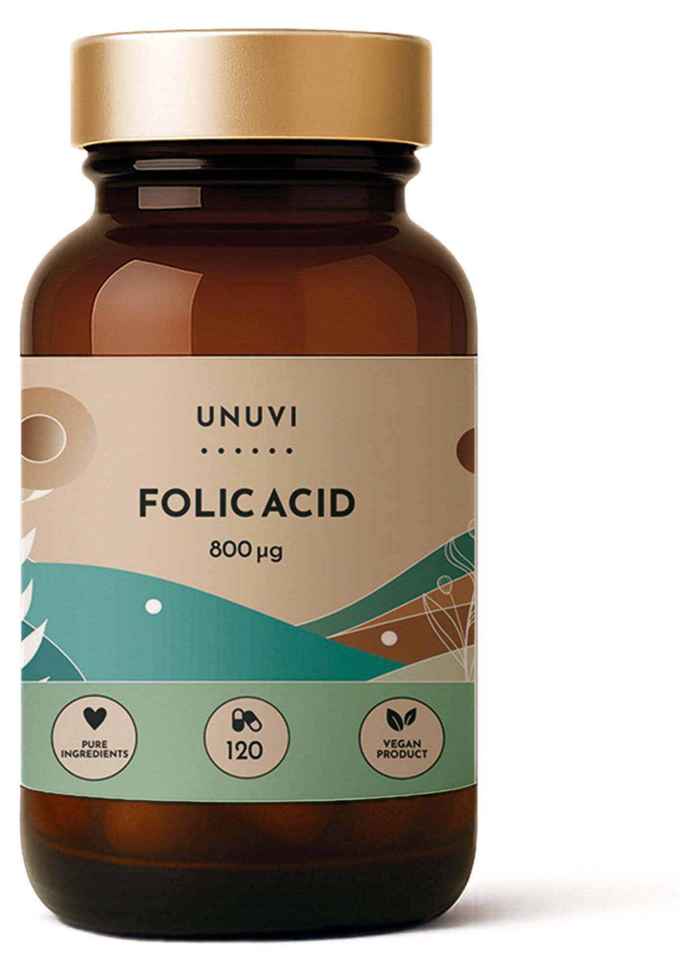 Folsäure 800 mcg 120 vegane Kapseln Gesundheit & Schwangerschaft UNUVI