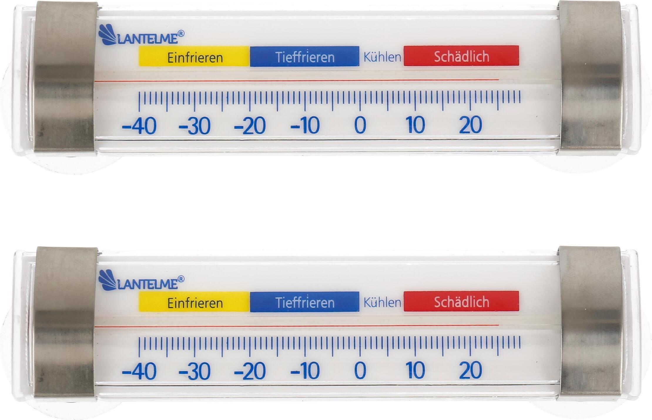 Lantelme Kühlschrankthermometer Edelstahl mit Saugnapf und Haken Gefrierschrankthermometer Analog Kühlschrank Kühltheken Thermometer CH T620 x 2 Stk