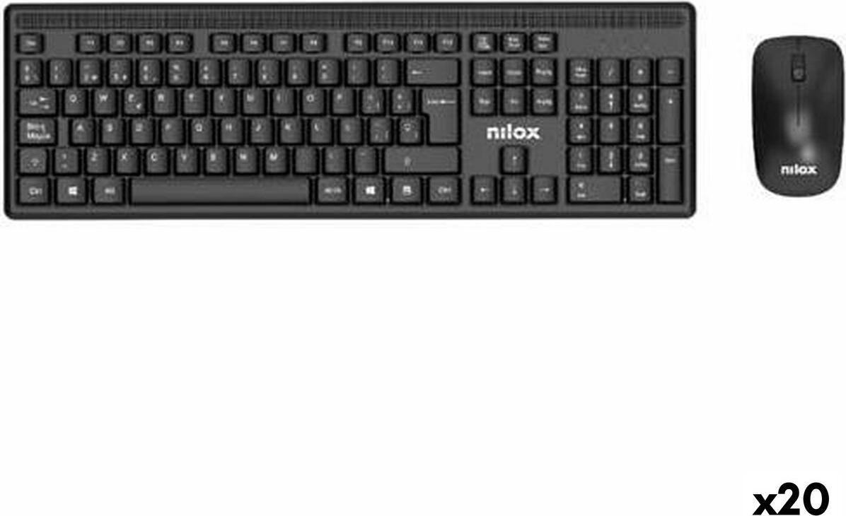 Tastatur mit Maus Nilox Schwarz Qwerty Spanisch (20 Stück)