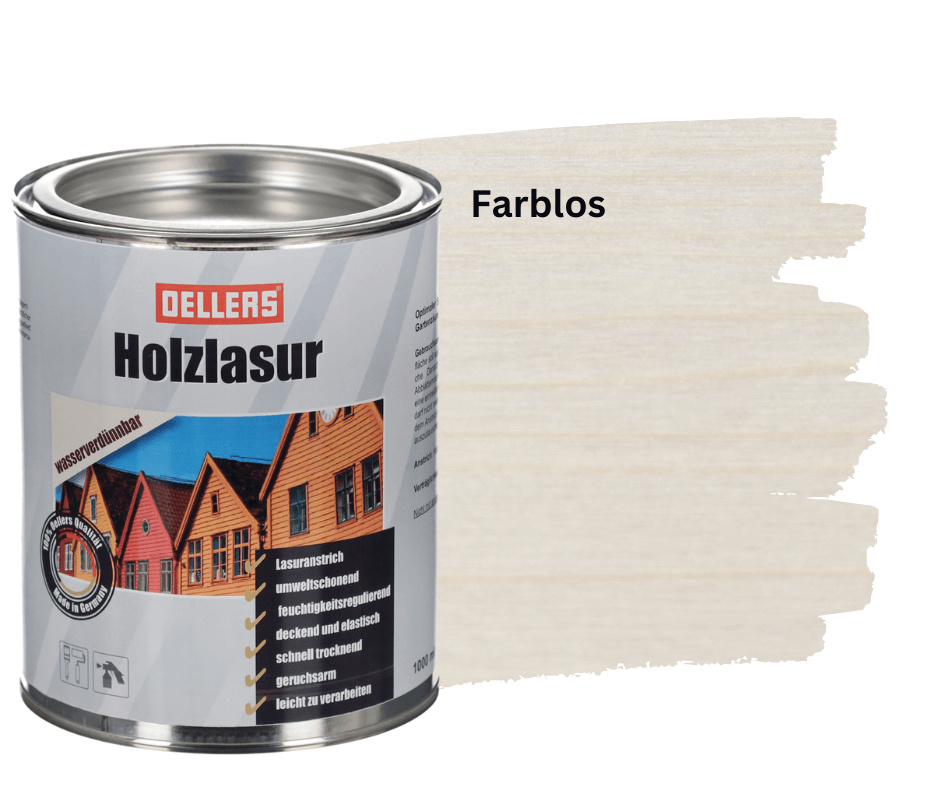 OELLERS Holzlasur wasserbasiert 1L Farblos Dünnschichtlasur Imprägnierung Grundierung Lasur lasurw-farb-1l