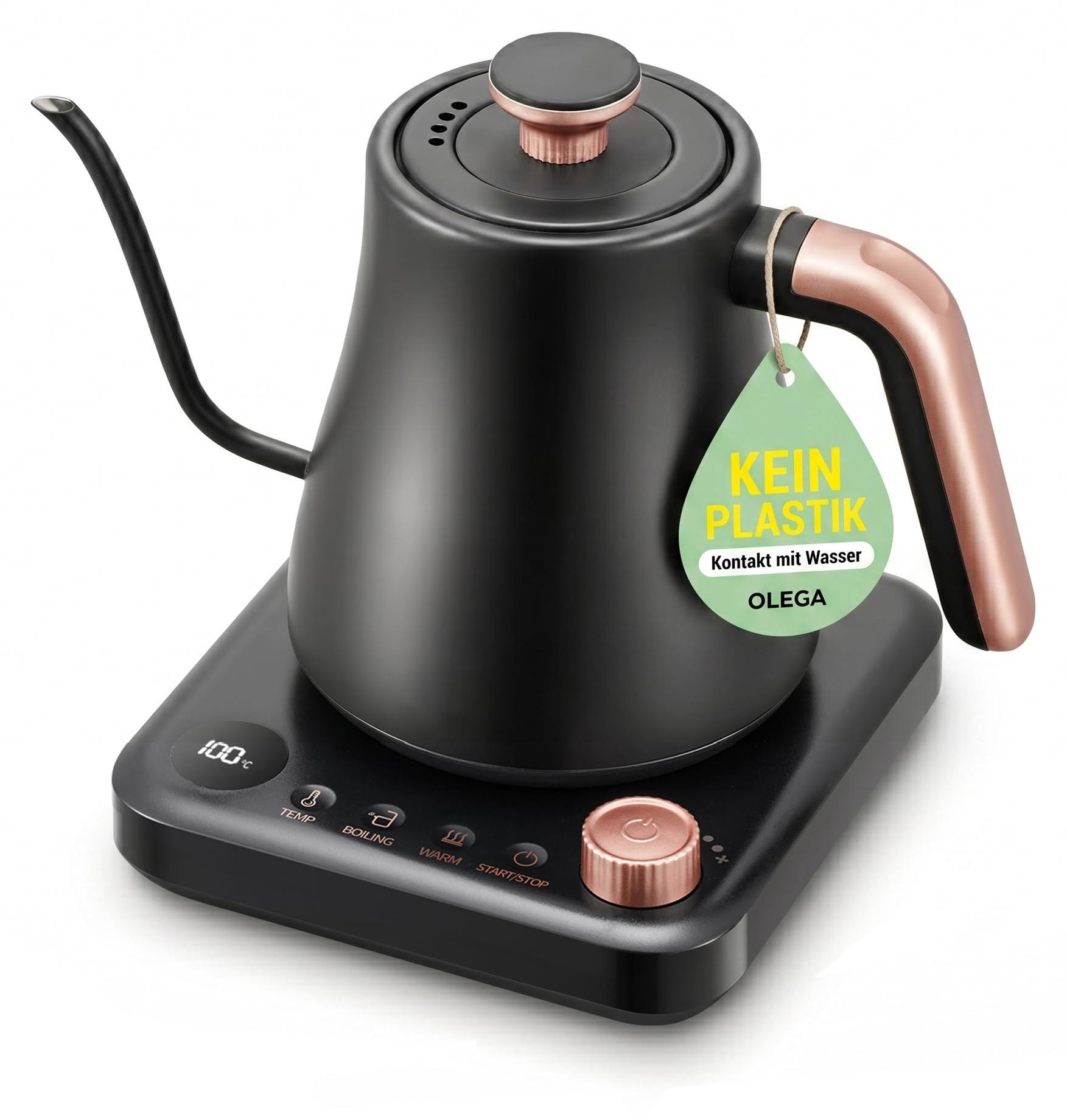 OLEGA wasserkocher schwanenhals: 1200W wasserkocher mit temperatureinstellung, 0