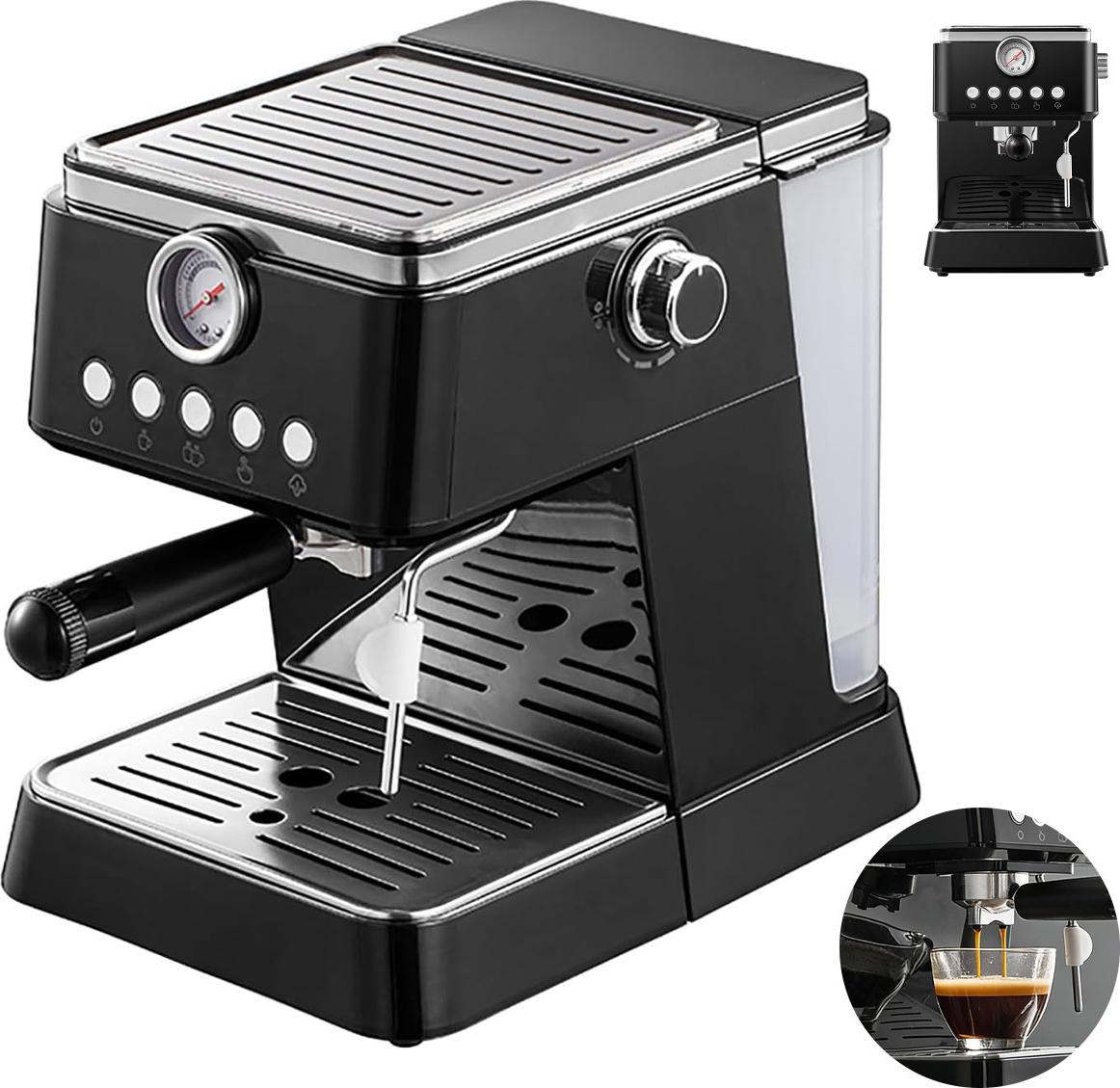 Espressomaschine mit Manometer, 4 Modi, Ein-Tassen/ Zwei, 360° Dampfdüse, Ein-Tasten-Bedienung, abnehmbarer Wassertank