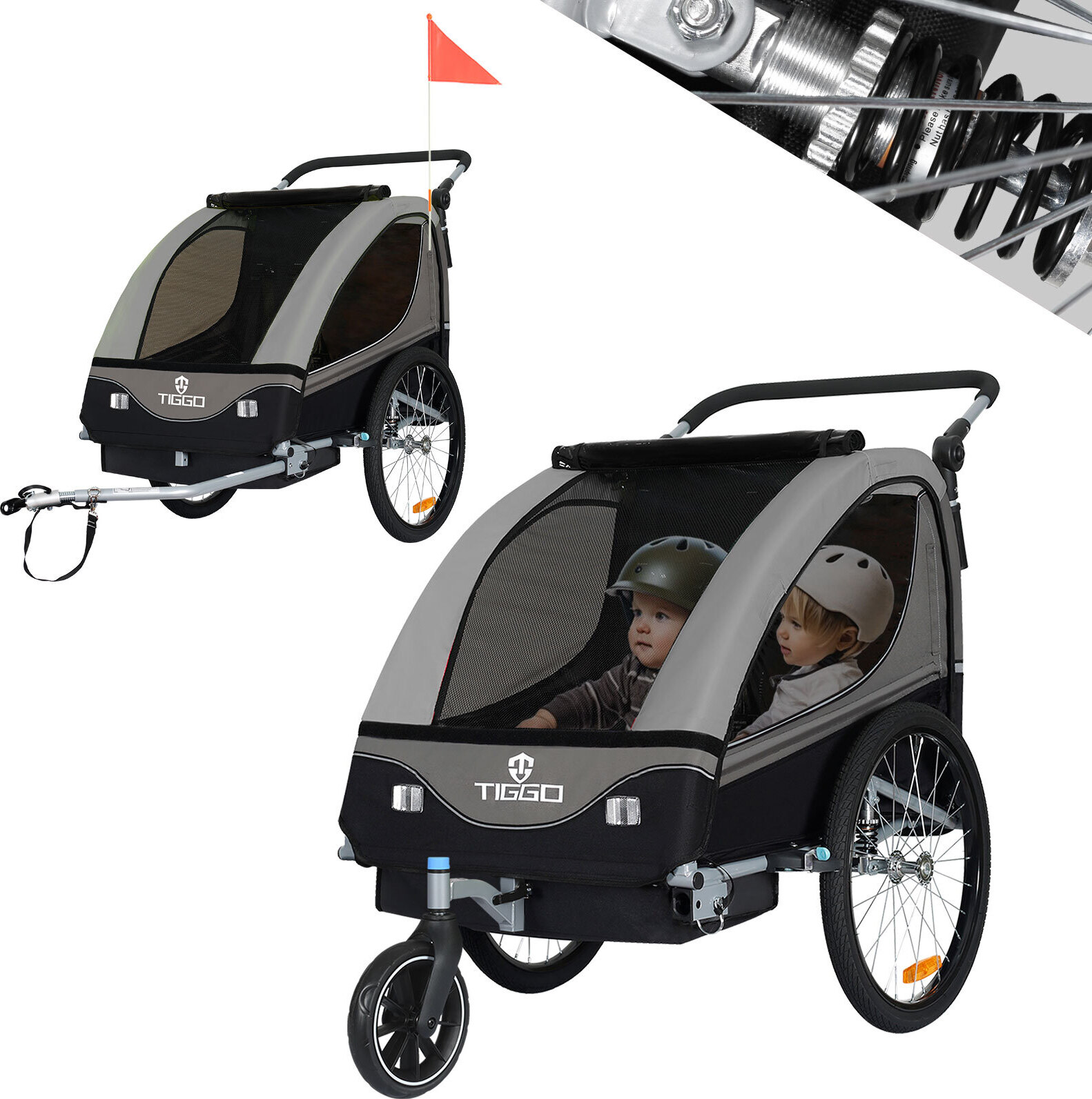 Tiggo S2 Kinderanhänger mit Federung Jogger 2 in 1 Kinder Buggy Fahrradanhänger Anhänger 1 bis 2 Kinder Kinderanhänger 60502
