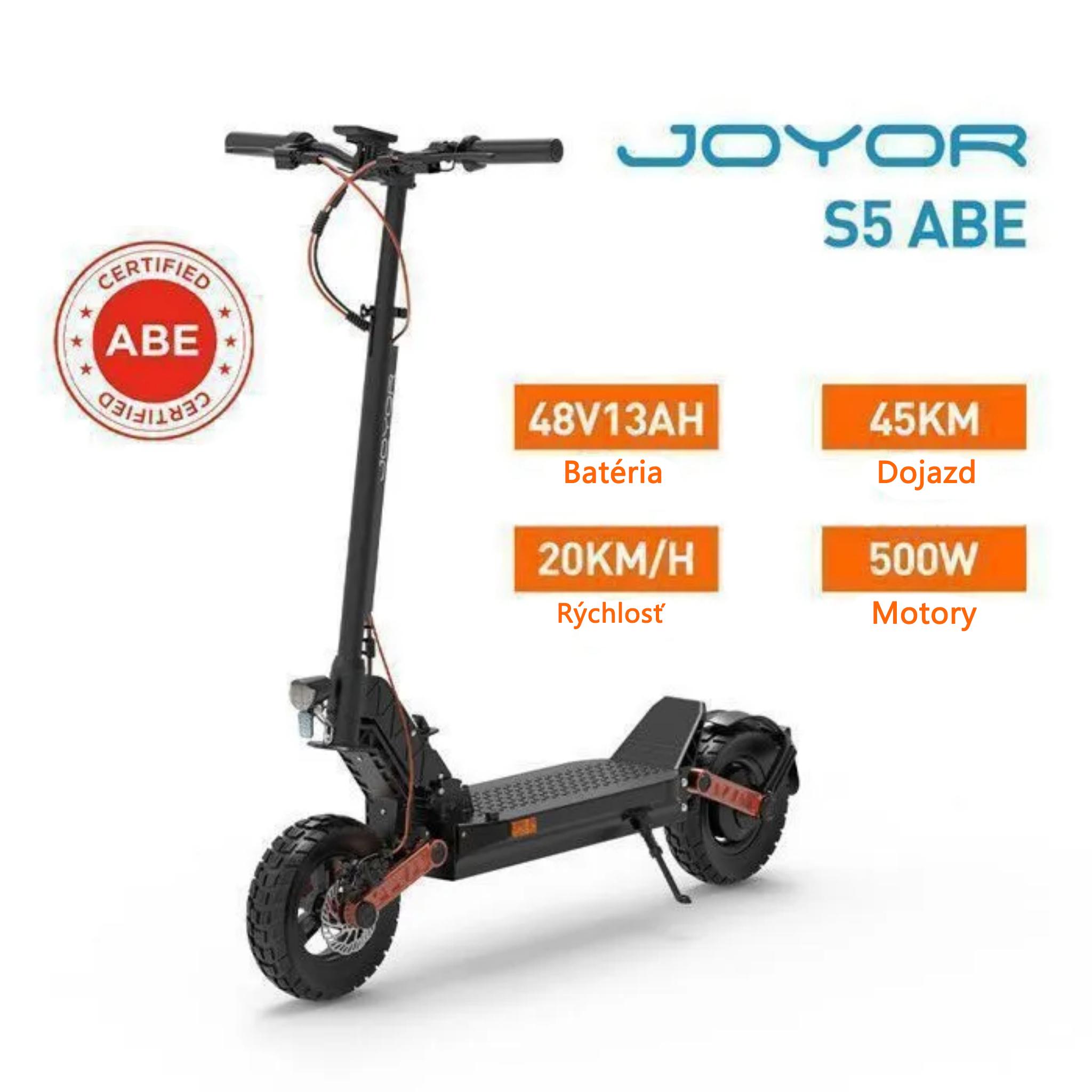 Elektrický Kolobežka JOYOR S5 S Certifikátom ABE - 500W Motor 48V13AH Batéria 45KM Dojazd Kotúčová Brzda - Čierna