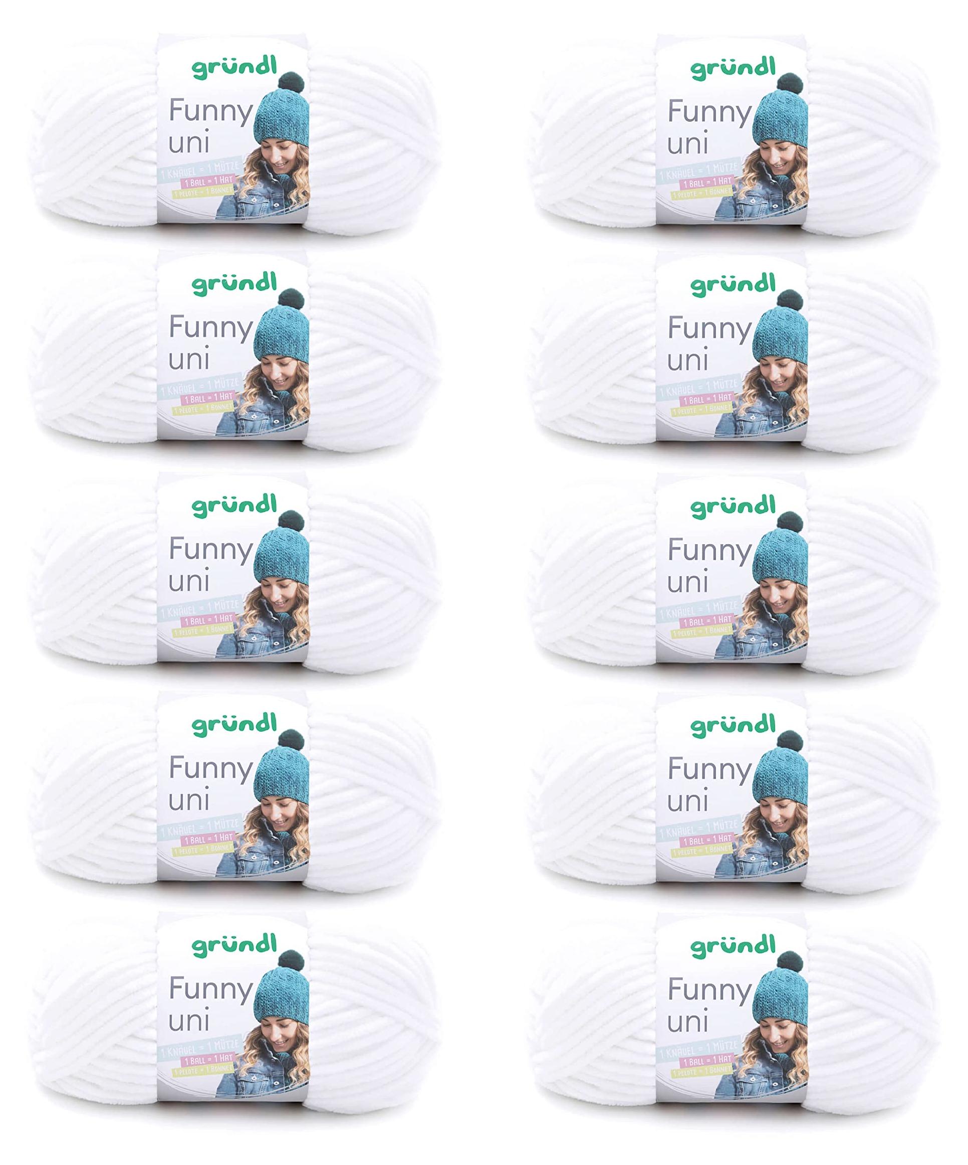 Gründl Wolle Funny uni Chenille Wolle 10 Knäuel 100 g, Weiß