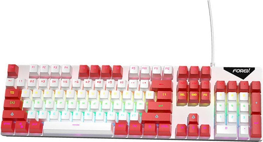 INF Mechanische Tastatur mit Kabel, Regenbogenbeleuchtung, Blaue Schalter, 104 Tasten weiß + rot 395078