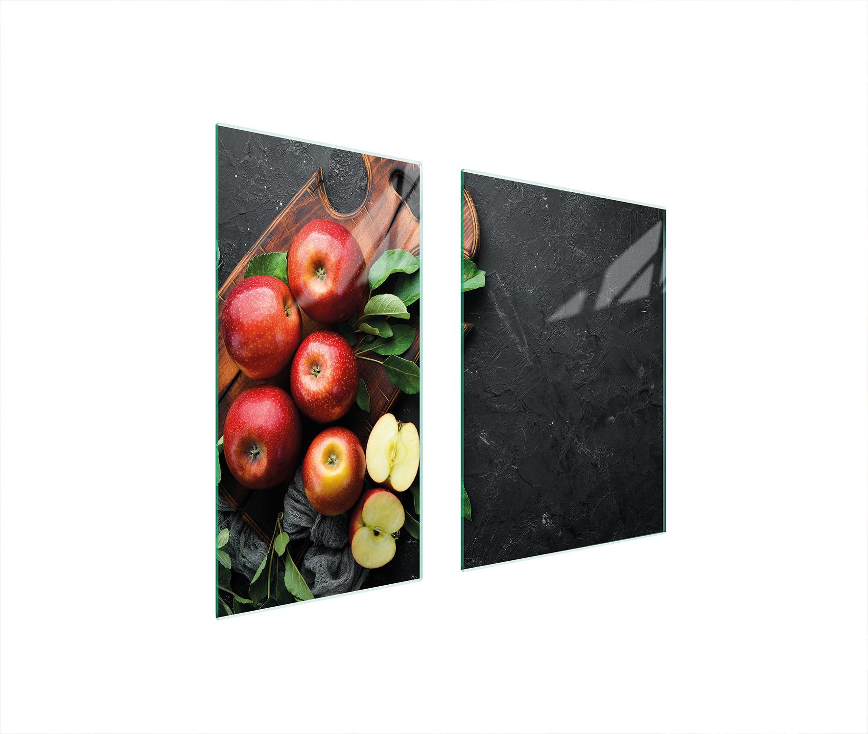 TMK ArtDeko Herdabdeckplatten 2 teilig 75x52 Glaskeramikkochfeld Abdeckung Glas Schneidebrett Schiefer Äpfe